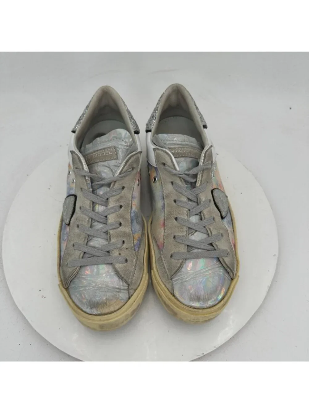 Philippe Model Women Sz EU 39 US 8.5 White Rainbow Tie Dye  Leather Tennis Shoes